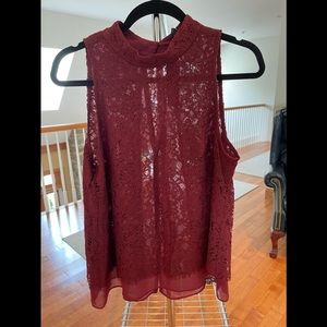 White House Black Market Lace Top Wine Color Size 10